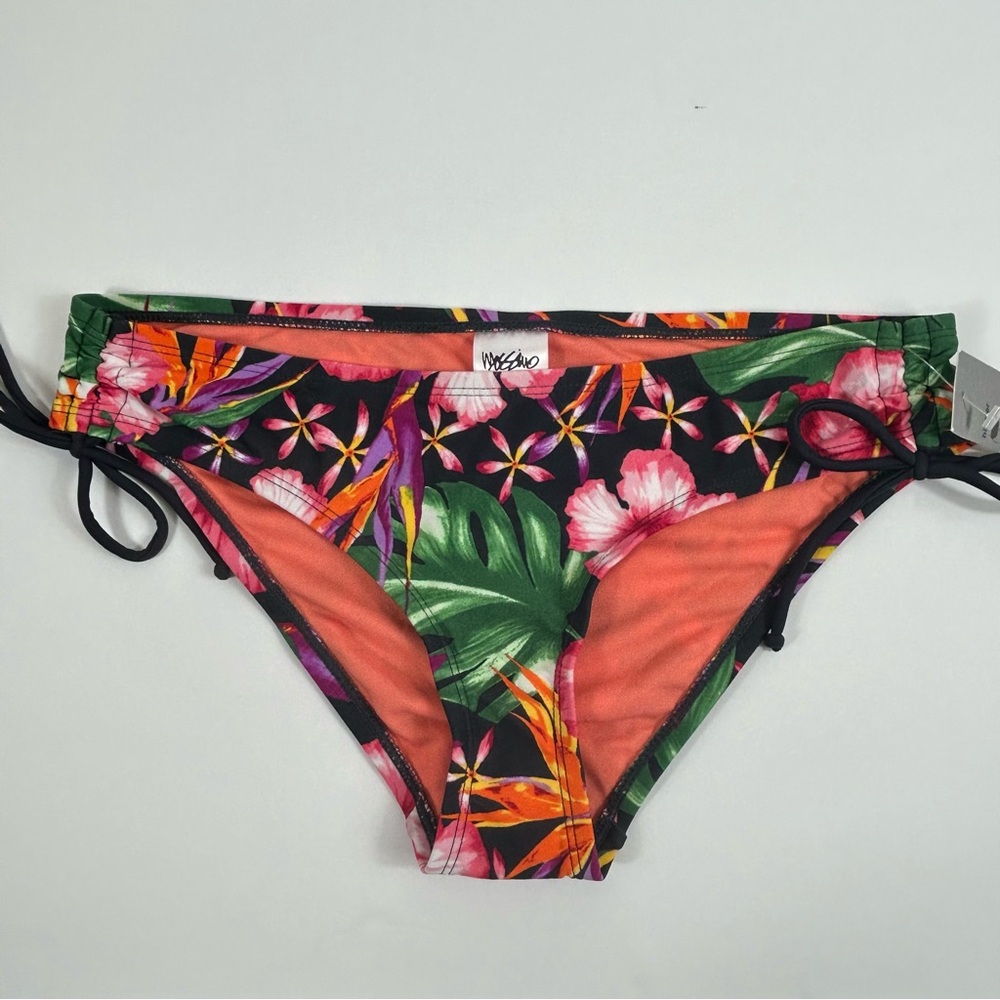 Nwt Mossimo Small Black with Pink Hibiscus Flowers Bikini Bottom